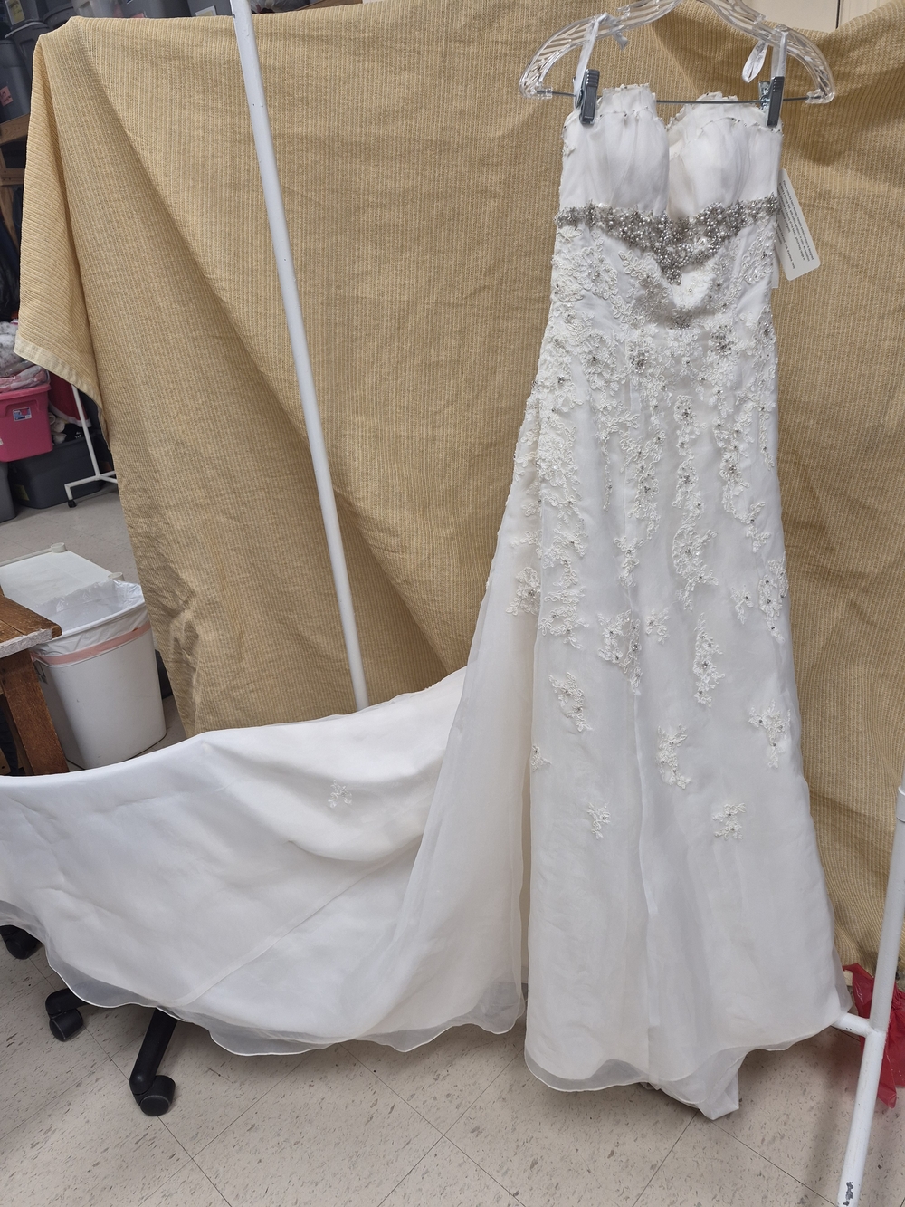 David's Bridal Ivory Strapless A-Line Wedding Gown with Beaded Waist